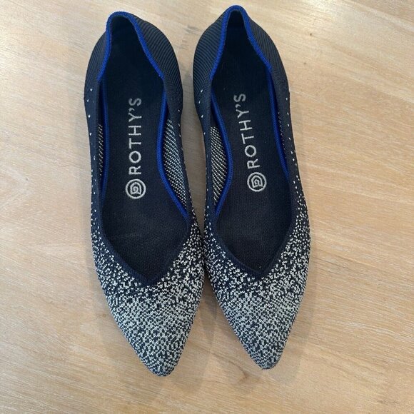 Rothy’s Point Women's Midnight Black Sparkle Pointed Toe Ballet Flats Retired 8 - Picture 2 of 6